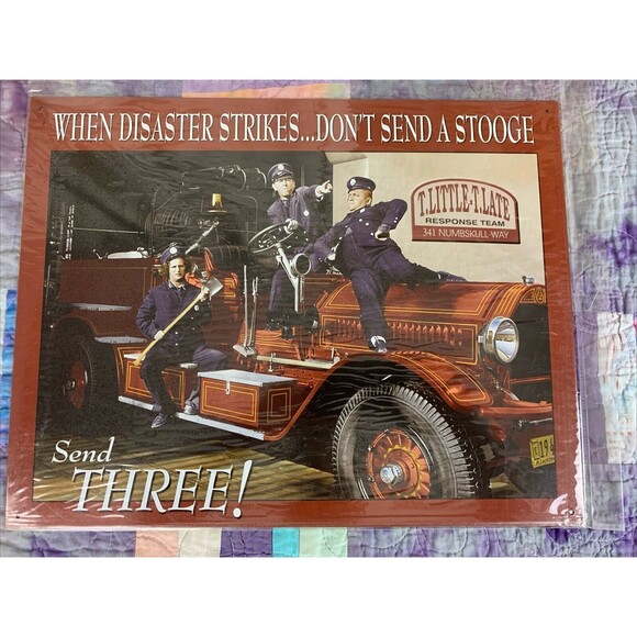 The Three Stooges 16x12.5 Metal Picture Don't Send A Stooge Send Three! Man Cave - Picture 1 of 3